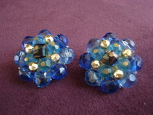 Clip Earrings Blue Crystal