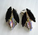 Brooch Earrings Set Black Rhinestone Flower