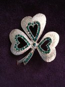 3 Leaf Clover Brooch Tiny Rhinestones