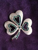 3 Leaf Clover Brooch Tiny Rhinestones