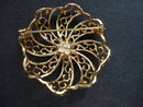 Filigree Brooch Vintage Gold Tone