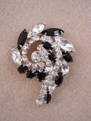 Rhinestone Brooch Black and Clear Rhinestones