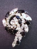 Rhinestone Brooch Black and Clear Rhinestones