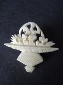 Highly Detailed Vintage Ivory Brooch Hand Carved Floral Design