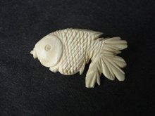 Amazingly Detailed Ivory Brooch Hand Carved Angel Fish