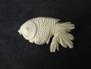 Amazingly Detailed Ivory Brooch Hand Carved Angel Fish