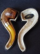 Antique Pipe Real Amber Silver Wood in Case