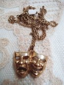 Wonderful Vintage Gold Pendant and Chain Theatre Masks