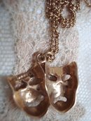 Wonderful Vintage Gold Pendant and Chain Theatre Masks