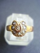 Victorian Ring 15k Gold Diamond and Pearls