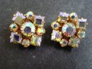 Iridescent Diamante Earrings Clip on