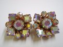 Iridescent Diamante Earrings Clip on