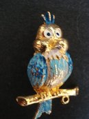 Antique Owl Brooch Colourful Wise Owl