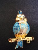 Antique Owl Brooch Colourful Wise Owl