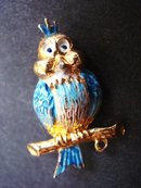 Antique Owl Brooch Colourful Wise Owl