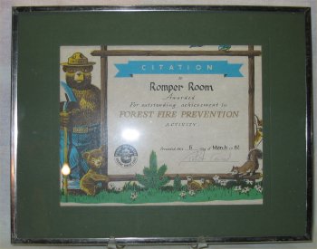 Smokey Bear Fire Prevention Certificate for Romper Room