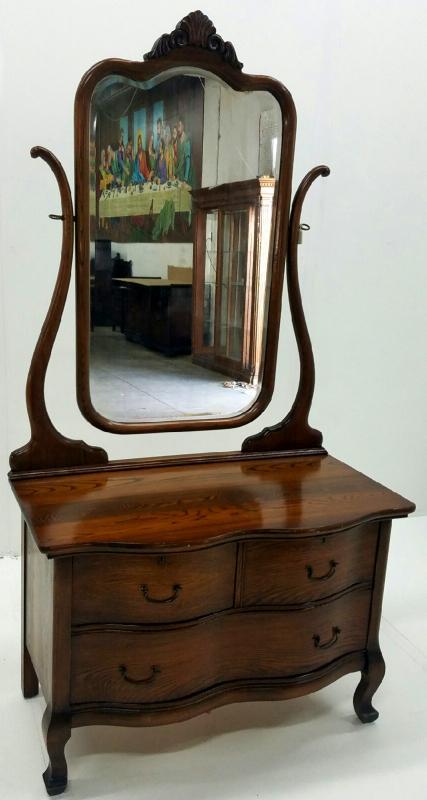 19533 Oak Ladies Princess Dresser with Tall Bevel Glass Mirror