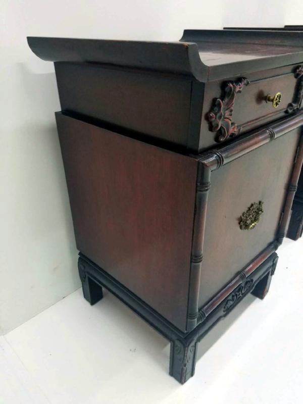 19531 Pair of Mahogany Oriental Nightstands / Night tables