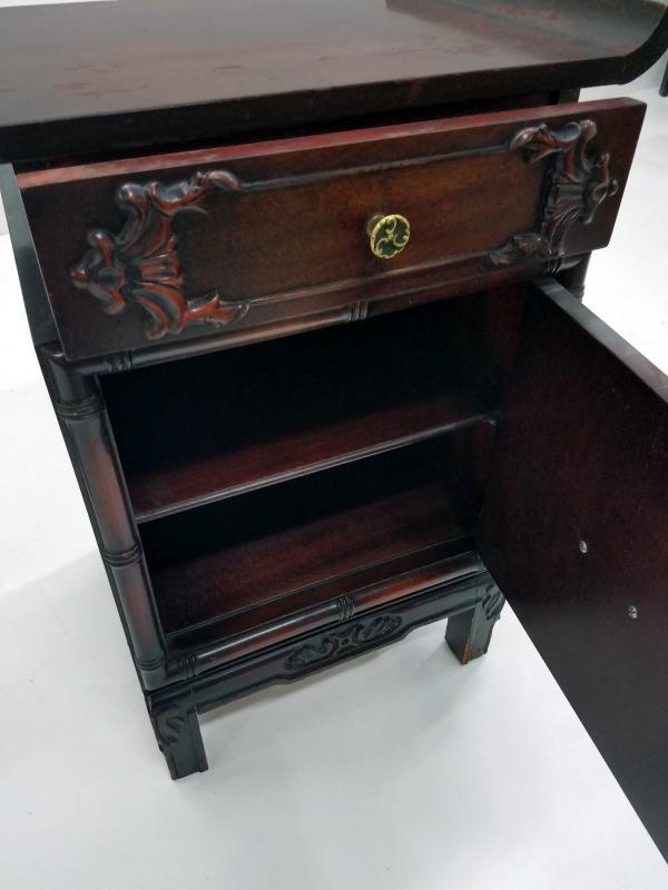 19531 Pair of Mahogany Oriental Nightstands / Night tables