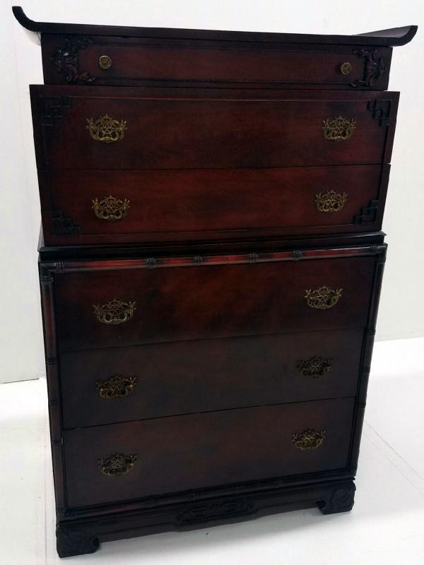 19530 Flame Mahogany Carved Tall Chest