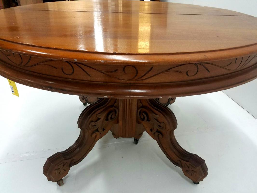 19527 Victorian Carved Walnut Dining Table – 4 Leaves