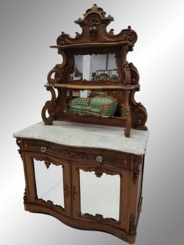 19521A Antique Victorian Carved Marble Top Sideboard - Civil War Era
