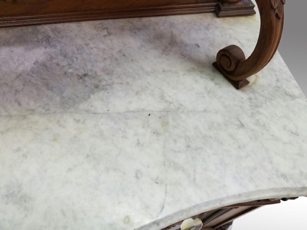 19521A Antique Victorian Carved Marble Top Sideboard - Civil War Era