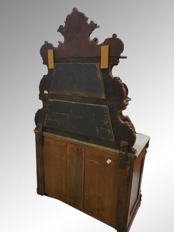 19521A Antique Victorian Carved Marble Top Sideboard - Civil War Era