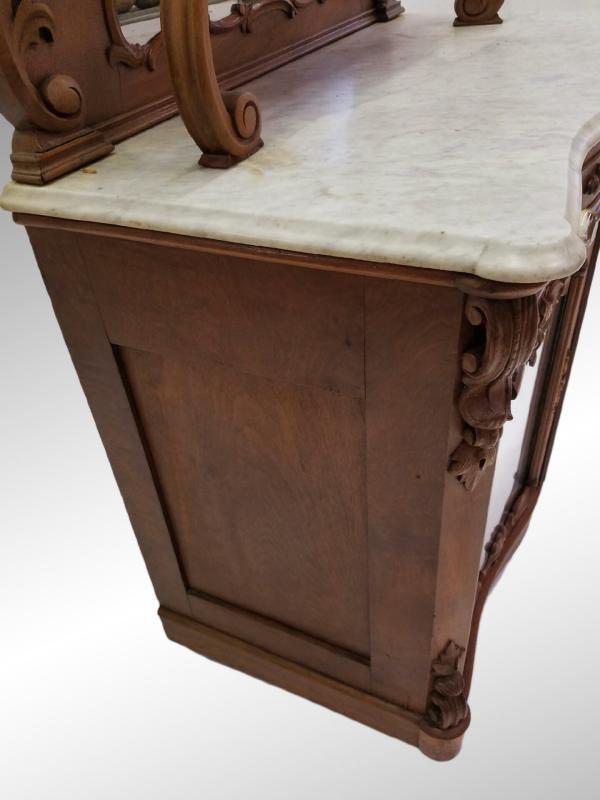 19521A Antique Victorian Carved Marble Top Sideboard - Civil War Era