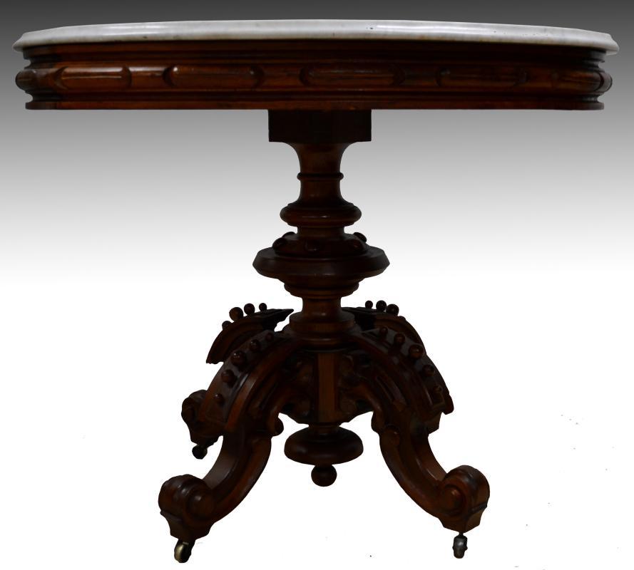 18226 Thomas Brooks Marble Top Heavy Carved Table