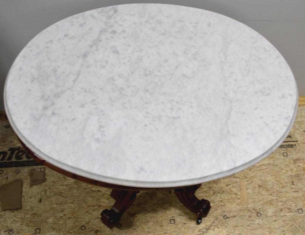 18226 Thomas Brooks Marble Top Heavy Carved Table
