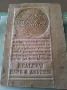EXTREMELY RARE Indian 348 Motorcycle Print Advertisement Plate