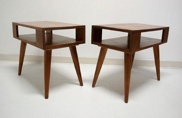 Pair 1950s 60s Vntage Mid Century Modern Conant Ball Style End Tables