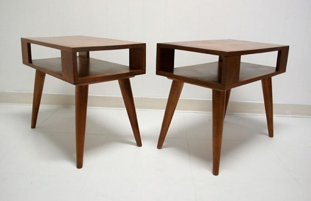 Pair 1950s 60s Vntage Mid Century Modern Conant Ball Style End Tables