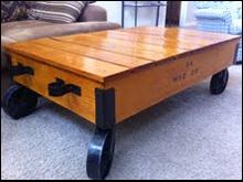 AMBER BLACK IRON COUNTRY PRIMITIVE WOOD FACTORY CART COFFEE TABLE