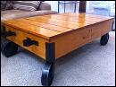 AMBER BLACK IRON COUNTRY PRIMITIVE WOOD FACTORY CART COFFEE TABLE