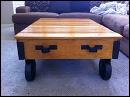 AMBER BLACK IRON COUNTRY PRIMITIVE WOOD FACTORY CART COFFEE TABLE