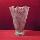 Art Glass Taffy Vase Lavender Swirl White Ruffled Rim