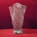 Art Glass Taffy Vase Lavender Swirl White Ruffled Rim