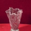 Art Glass Taffy Vase Lavender Swirl White Ruffled Rim