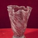 Art Glass Taffy Vase Lavender Swirl White Ruffled Rim