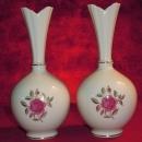 Lenox, Pair of Long neck Vases, Rose Motif White and Gold