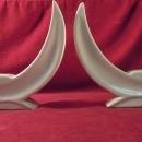 Pair of Vintage Art Pottery Candlesticks, Crescent Moons, Beige