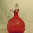 Vintage, Red Art Glass Decanter, Crown Shaped Stopper.