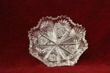 Brilliant Cut Glass Candy Dish Saw tooth Rim Intricate Hobstar and Fans Design