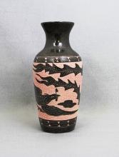 Dragon Vases Pair Black with Pink Mosaic Tiles Vintage