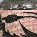 Dragon Vases Pair Black with Pink Mosaic Tiles Vintage
