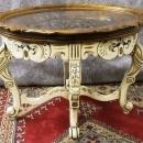 Carved Coffee Table Antique Ivory Finish with Glass Tray Top