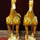 Pair Large Tang Style Ceramic Horses Tri Colored