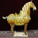 Pair Large Tang Style Ceramic Horses Tri Colored